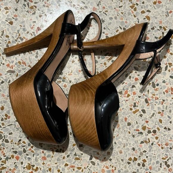 Gucci patent leather Mary Jane 2009 slingback wooden platform stiletto size 38.5 - Picture 10 of 14